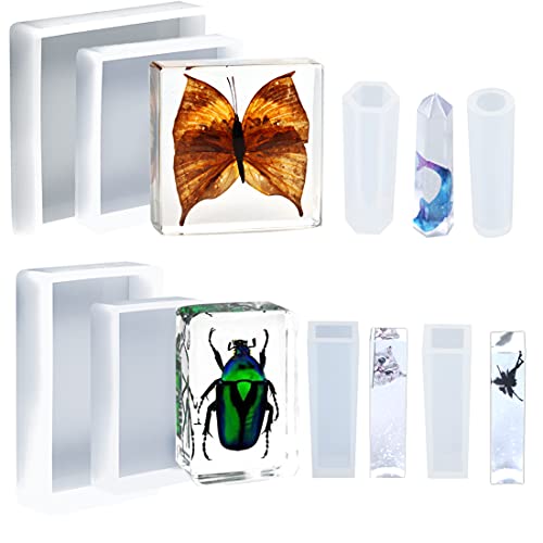 8PCS Resin Molds Silicone Kit,Epoxy Resin Casting Molds Square Pendant Molds,Epoxy Molds for Resin Jewelry, Paperweight, Diorama,Dried Flower Leaf, F FYJS