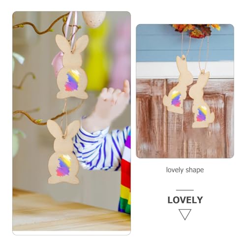 KALLORY Easter Wooden Bunny Cutouts: 36pcs Unfinished Rabbit Slices Large Easter Wood Pieces Easter Wooden Ornaments with Rope for DIY Easter KALLORY
