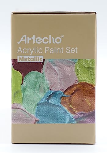 Artecho Metallic Acrylic Paint, 12 Colors Bottles (59ml / 2oz) Art Craft Paints for Canvas, Rock, Stone, Wood, Fabric, Art Supplies for Artists, Artecho