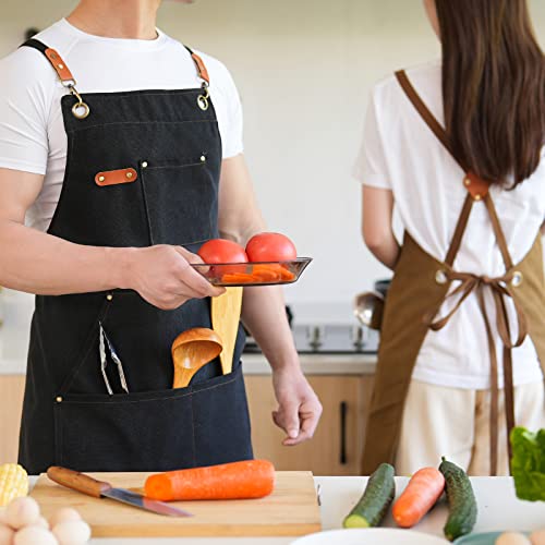 Aoomzoon Canvas Aprons for Men Chef Apron, Work Apron with Large Pockets - Durable 16oz Heavy Duty Cross Back, BBQ, Cooking (Black②, 1 Pack) Aoomzoon