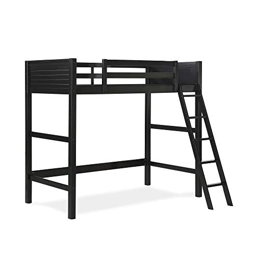 DHP Moon Bay Black Wooden Loft Bed for Kids - Twin Size with Ladder and Guardrails DHP