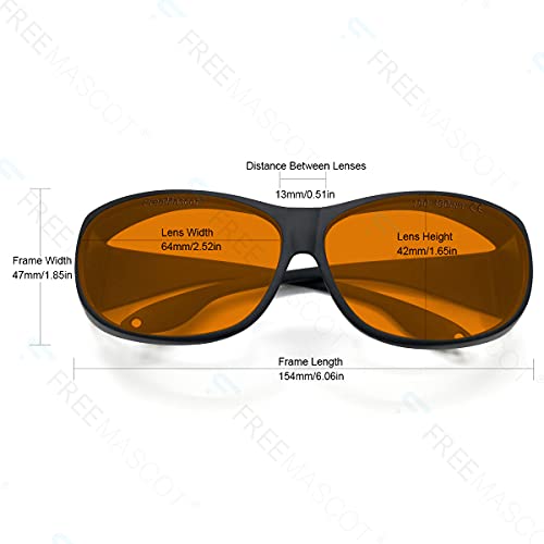 FreeMascot OD 6+ 190nm-490nm Wavelength UV light/Anti Blue Light Blocking Safety Glasses for 405nm, 445nm, 450nm,473nm Laser (Fit-over Frame 4) FreeMascot