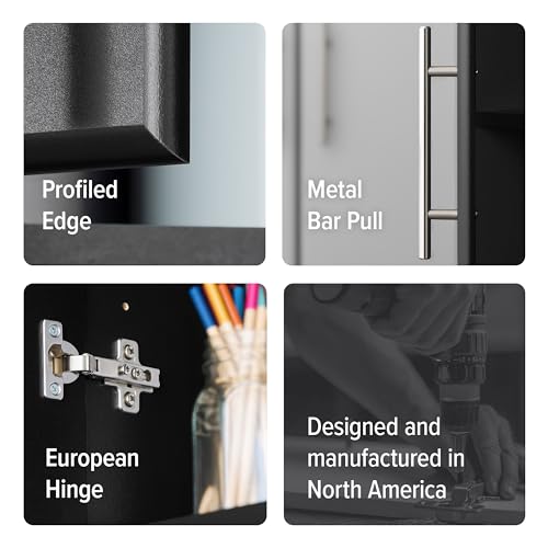 Prepac Elite 54" Wall Cabinet, Black Storage Cabinet, Bathroom Cabinet, Pantry Cabinet with 2 Adjustable Shelves 12" D x 54" W x 24" H, BEW-5424 Prepac