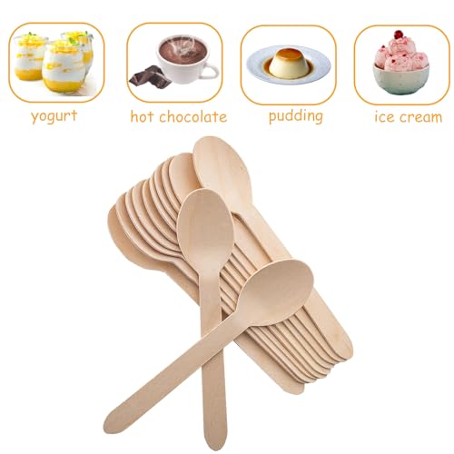 Disposable Wooden Spoons -Packe of 100, 6.3 Inch Biodegradable Compostable Spoons - Natural Wooden Utensils for Birthday Party, Camping, Picnic, BBQ, EZYoutdoor