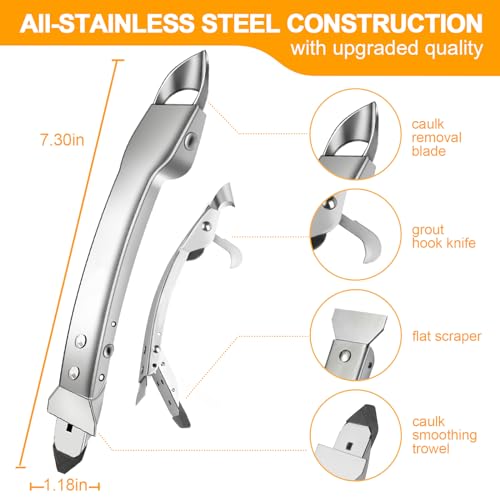 Stainless Steel Caulking Tools Kit: 4 in 1 Silicone Grout Remover Sealant Removal Scraper - Easy Caulk Finishing Smoother Applicator Set Bathroom AMZBUY