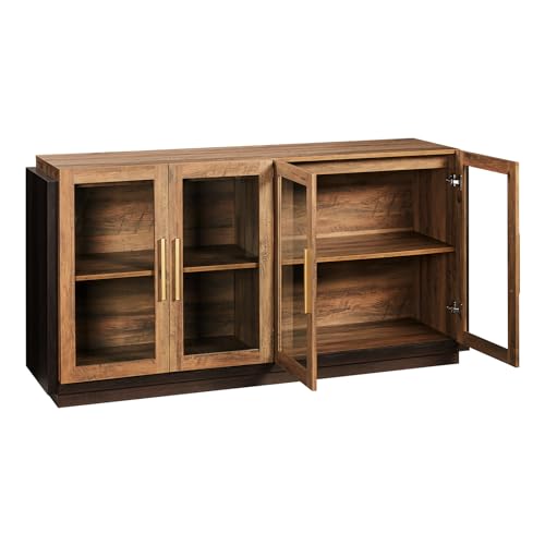 LUXOAK Sideboard Buffet Cabinet with Storage,64" Cabinet with Glass Door, Modern Wood Glass-Buffet Cabinet for Dinning Room,Kitchen, Hallway, and LUXOAK