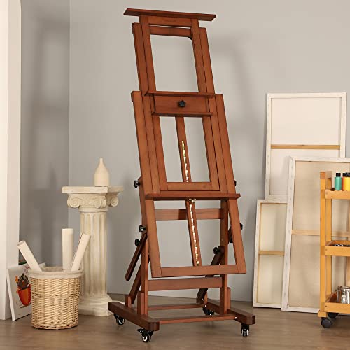 VISWIN Extra-Large Master H Frame Easel, Hold 1 or 2 Canvas up to 79", Tilts Flat, Movable Solid Beech Wood Heavy Duty Floor Easel Stand for VISWIN
