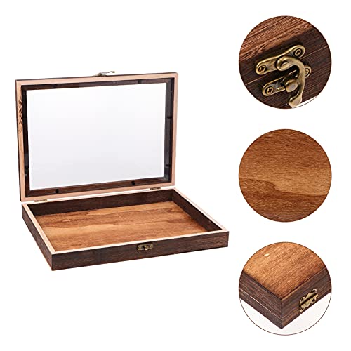 Cabilock Wood Glass Top Display Case Wooden Jewelry Display Case Storage Tray Collectibles Organizer Wood Keepsake Collector Storage Box with Metal Cabilock