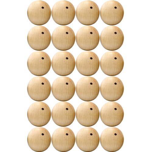 24 Unfinished Wooden Ovals with Holes, 1.7 Inch - Ideal for Wood Crafts, Wooden Beads, Wood Balls AEVVV