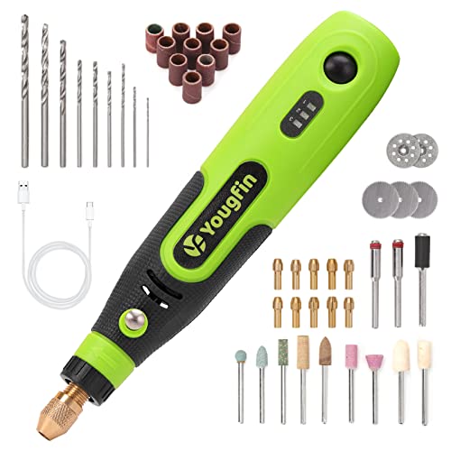 Yougfin Mini Cordless Rotary Tool, 3-Speed and USB Charging Rotary Tool Kit with 44 Accessories, Multi-Purpose 3.6V Power Rotary Tool for Sanding, Yougfin