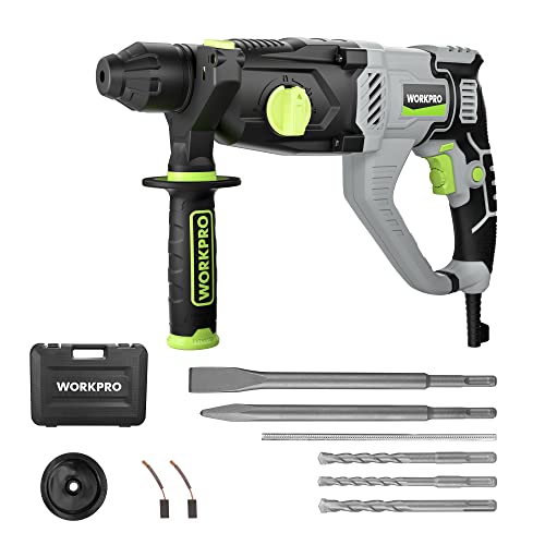 WORKPRO Premium 1-1/4 Inch SDS-Plus Rotary Hammer Drill, 7.5AMP, Lightweight Corded Version for Concrete Demolition Chipping Rotomartillo, 5 SDS-Plus WORKPRO