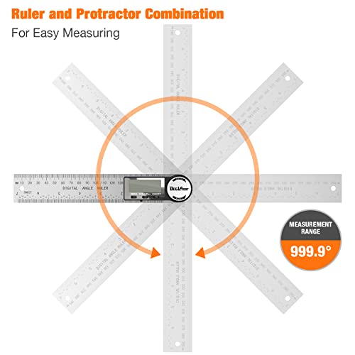 Digital Angle Finder Protractor, DEGLASERS Digital Protractor 7inch/200mm Stainless Steel Angle Measuring Tool with LCD Display for DegLasers