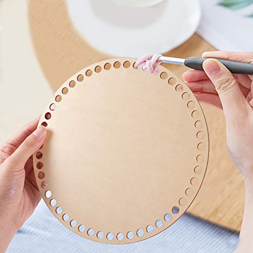 PH Pandahall 1pc Natural Wooden Basket Bottom, 7.8 Inch Circle Blank Solid Crochet Basket Wood Base for DIY Basket Weaving Supplies Craft Making Home PH PandaHall