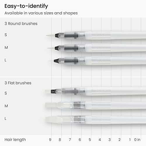Arteza Water Brush Set of 6 - Fine, Medium & Broad Tips, Self-moistening, Portable, Perfect for Aquarelle & Watercolor Painting and Watercolors ARTEZA