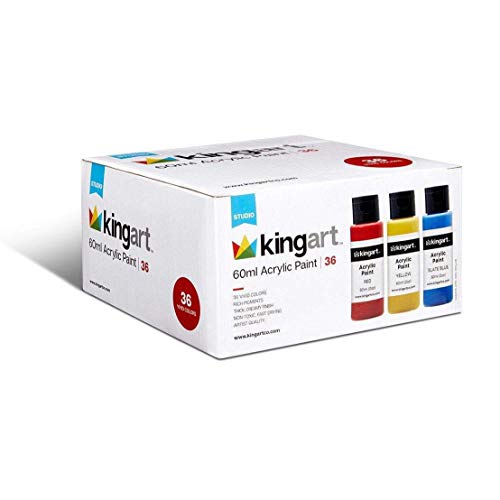 KINGART 506F-36 60ml Bottle, Set of 36 Vibrant Colors Acrylic Paint, Assorted 36 Piece KINGART