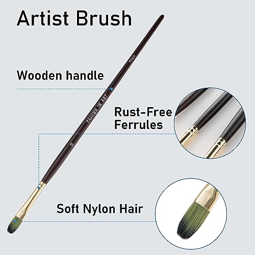 Falling in Art 9 PCS Filbert Brushes Set, Professional Nylon Paint Brushes, Long Handle Artist Brush for Watercolor, Acrylic, and Oil Painting Falling in Art