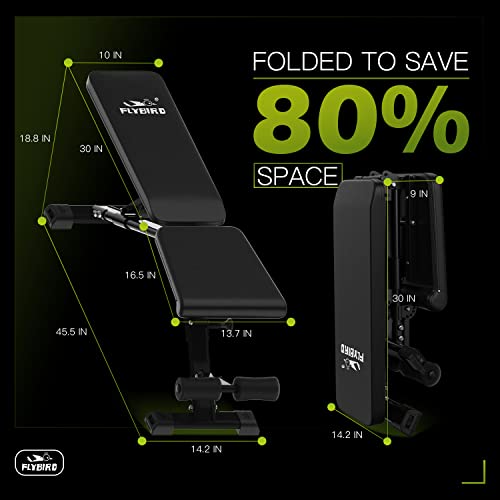 FLYBIRD Weight Bench, Adjustable Strength Training Bench for Full Body Workout with Fast Folding-New Version FLYBIRD