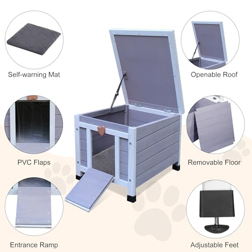 Hicaptain Cat House Outdoor, Feral Cat Shelter, Outside Rabbit Hutch Weatherproof Wooden Small Animal House and Habitats HiCaptain
