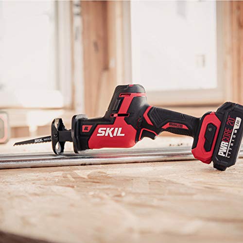 SKIL PWR CORE 20 Brushless 20V Compact Reciprocating Saw Includes 2.0Ah Lithium Battery and Auto PWR JUMP Charger - RS5825B-10 Skil