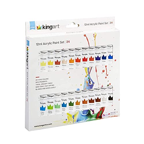 KINGART Studio Acrylic Paint, 12ml (.4oz), Set of 24 Colors KINGART