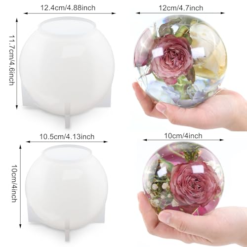 Voaesdk 2Pcs Large Sphere Resin Molds,4.7'' & 4'' Crystal Ball Silicone Resin Molds for Flowers Preservation,Seamless Orb Epoxy Resin Molds for DIY Voaesdk