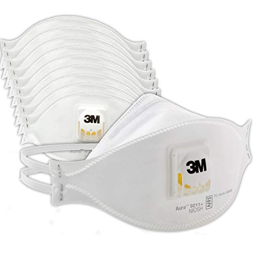 3M Aura Particulate Disposable Respirator 9211+ with Cool Flow Valve, N95, Smoke, Grinding, Sanding, Sawing, Sweeping, Woodworking, Dust, 10/Pack 3M Personal Protective Equipment