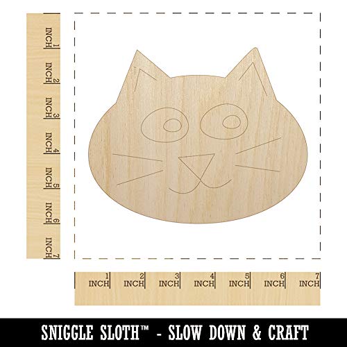 Happy Cat Face Doodle Unfinished Wood Shape Piece Cutout for DIY Craft Projects - 1/8 Inch Thick - 6.25 Inch Size Sniggle Sloth