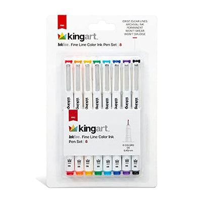 KINGART 435-8 PRO Inkline Color Micro Line & Precision Graphic Pens, 8 Colors Size 05 (0.45 mm) Nibs, Archival Waterproof Japanese Ink for Art,