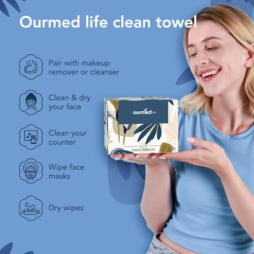 ourmed life Disposable Face Towel | Lint-Free Biodegradable Towels | Face Clean Dry Makeup Remover Wipes | Super Soft & Thick for Sensitive Skin | ourmed life