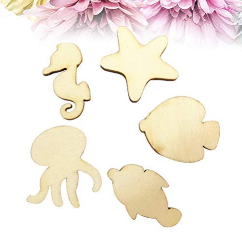 50pcs Pieces Hand Decor Sea Animals Wood Cutouts Animal Wood Embellishments Wooden Ornaments Wooden DIY Crafts Wooden Cutouts Unfinished Animal SUPVOX
