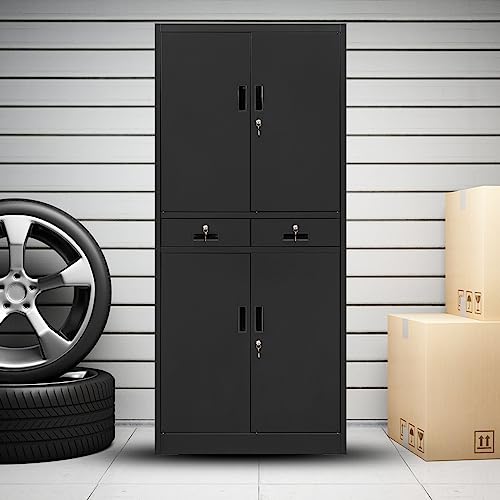 BESFUR Metal Storage Cabinet, Locking Storage Cabinet with Drawers and Adjustable Shelves for Garage, Office, Classroom- Black BESFUR