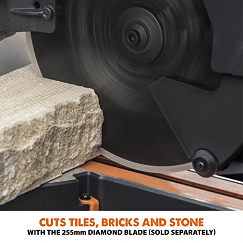 Evolution Power Tools R255SMS-DB+ 10-Inch Dual Bevel Sliding Miter Saw Multi-Material, Multipurpose Cutting Cuts Metal, Plastic, Wood 45˚-45˚ Double Evolution