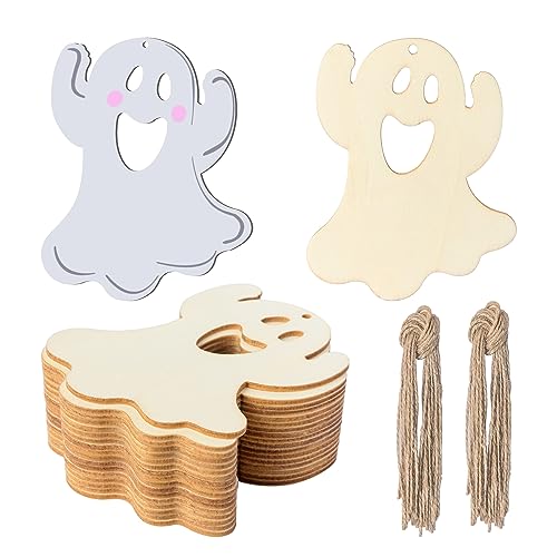 Ghost Wooden Halloween Blank Wood with Twines Art Unfinished Ornaments for Christmas Wedding Birthday Party Halloween Thanksgiving Day Decoration Zontween