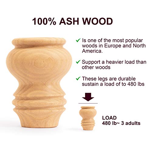 decorluxes Unfinished Bun Feet for Furniture Set of 4 Kallax Legs Short Table Legs Couch Sofa Coffee Table Legs Dresser Legs Set of 4 Bun Feet - No decorluxes