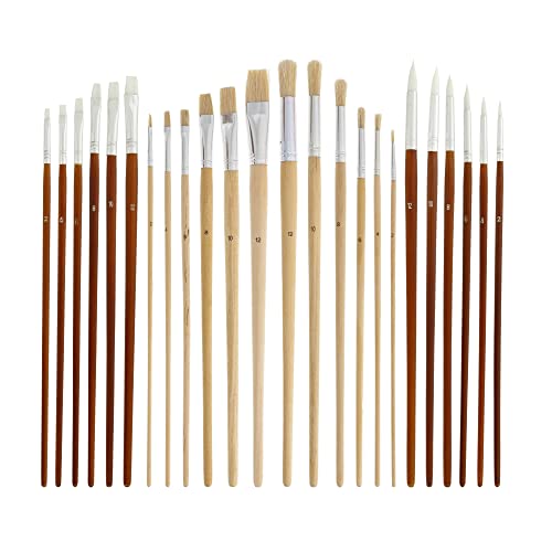 U.S. Art Supply 24-Piece Oil & Acrylic Artist Paint Brush Set with Long Handles, Canvas Brush Organizer Holder Roll-Up - Round, Flat Tips, Use for U.S. Art Supply