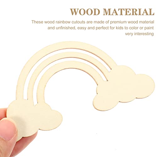 20pcs Rainbow Wood Cutout Unfinished Wooden Rainbow Unpainted Rainbow Slices Rainbow Cloud Pieces DIY Blank Graffiti Rainbow with Hemp Rope for Craft SEWACC