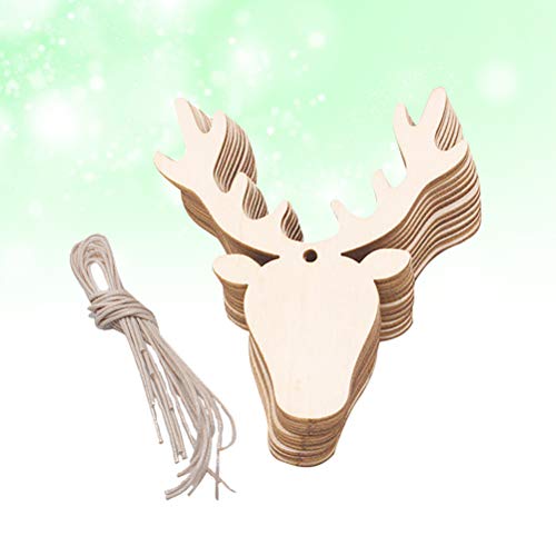 Amosfun 20PCS Wooden Deer Head Christmas Ornaments Pendant Hanging Wooden Pendant Decoration Wooden DIY Craft Christmas Tree Hanging Ornaments Amosfun