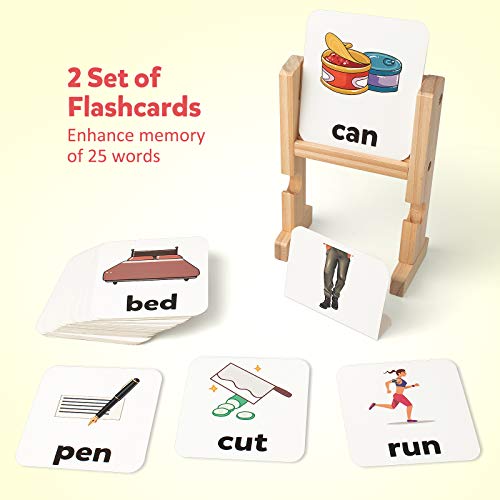 Coogam Wooden Reading Blocks Short Vowel Rods Spelling Games, Flash Cards Turning Rotating Letter Puzzle for Kids, Site Words Montessori Spinning Coogam