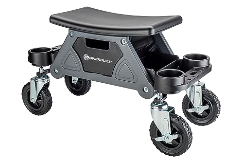 Powerbuilt Big Wheel Rolling Seat, Off-Road Series, Locked in Tool Trays, Heavy-Duty Wheels for Gravel and Rocks - Grey 642965ECE Powerbuilt