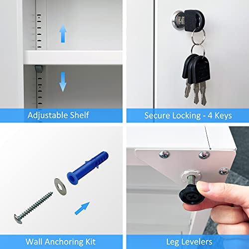 iJINGUR Metal Storage Cabinet with Locking Doors and 3 Adjustable Shelves, 53.5-Inch Tall Lockable Steel Storage Cabinets for Home Office Garage iJINGUR