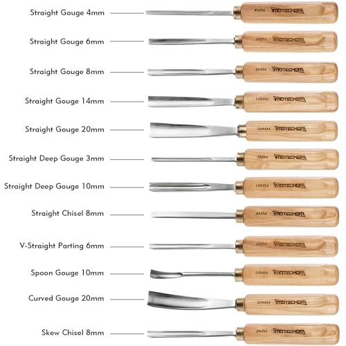 IMOTECHOM 12-Pieces Woodworking Wood Carving Tools Chisel Set with Canvas Bag, Razor Sharp CR-V 60 Steel Blades IMOTECHOM