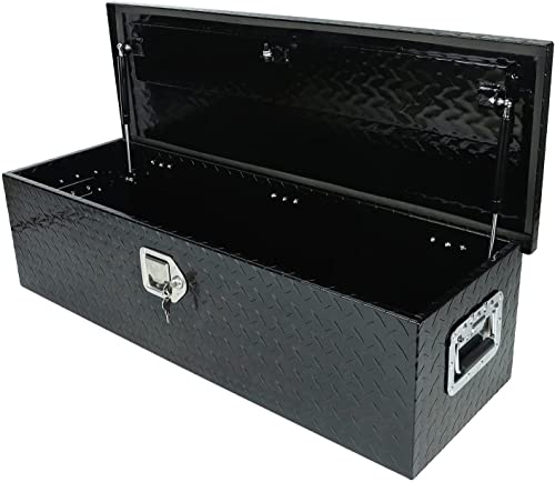 PRFFWK Truck Bed Tool Box Trailer Storage Tool Box Black Aluminum Heavy Duty Pick Up Truck Bed RV Toolbox Diamond Plate with Lock & Keys PRFFWK