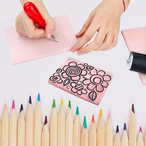 Oopsu 4 Pack Rubber Block Stamp Carving Blocks with Cutter Tools and Rubber Brayer Roller for Printmaking and More Crafts Oopsu