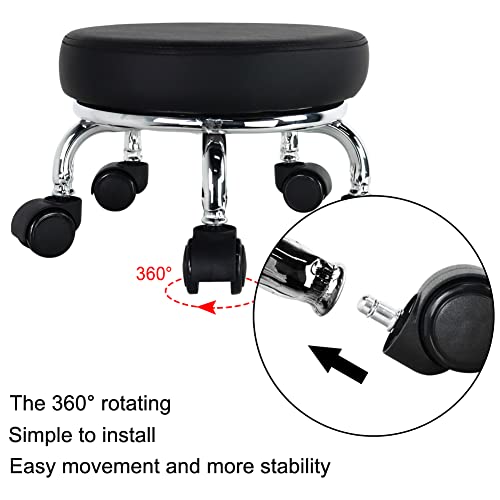 WKWKER Modern Roller Seat PU Leather Low Round Rolling Stool 360° Swivel Small Stool with Universal Caster Wheels Foot Stool for Home Office Garage WKWKER