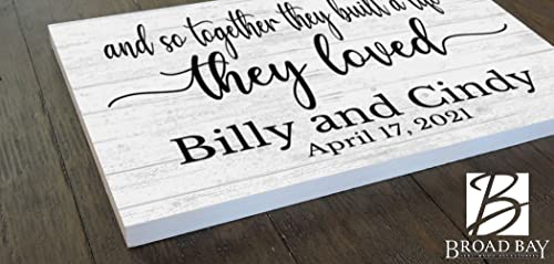 And So Together They Built a Life They Loved Sign Custom Wedding Gift - SOLID WOOD - Anniversary, Wedding, Couples Gift Idea 16in x 10.5in x .75in Broad Bay