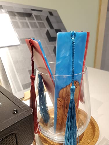 LA LIBURU Unique Hand Made Wooden and Blue Resin Bookmark with Tassel (1 Random Piece Style) La Liburu