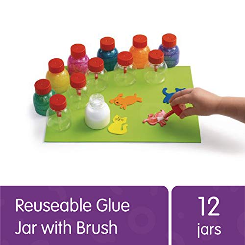 Colorations Glue Jar Set, 12 Empty Glue Bottles with Brushes, Classroom, Art Supplies, School Supplies, Crafting, Kids Art, Projects, Gluing, Colorations