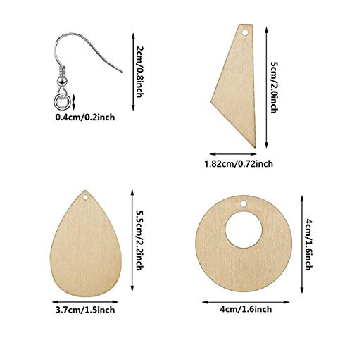 60 Pieces Unfinished Wooden Earrings Blank, Teardrop Tapered Round Earrings Pendants with 60 Pieces Earring Hooks and 60 Pieces Jump Rings for HERCHR