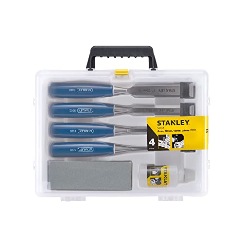 STANLEY 4 Piece Chisel Set Includes 6 12 18 25 mm High Carbon Steel Blade Chisels with Sharpening Stone and Oil 0-16-130 STANLEY