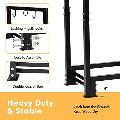 NALONE 4FT Outdoor Firewood Rack with Cover&Carry Bag Heavy Duty Square Strong Stand Rack with Waterproof Cover for Fireplace Fire Pits Wood Pile NALONE